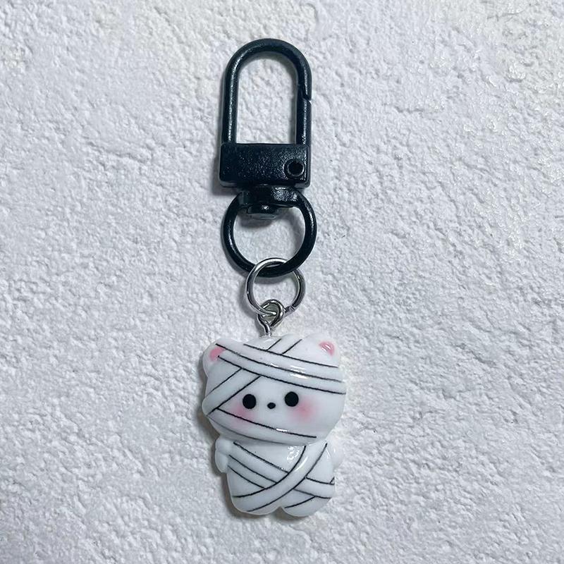Cute Little Ghost Dark Demon Animals Resin Halloween Keychain For Women Keyring Bag Charm Pendant Car Key Accessories