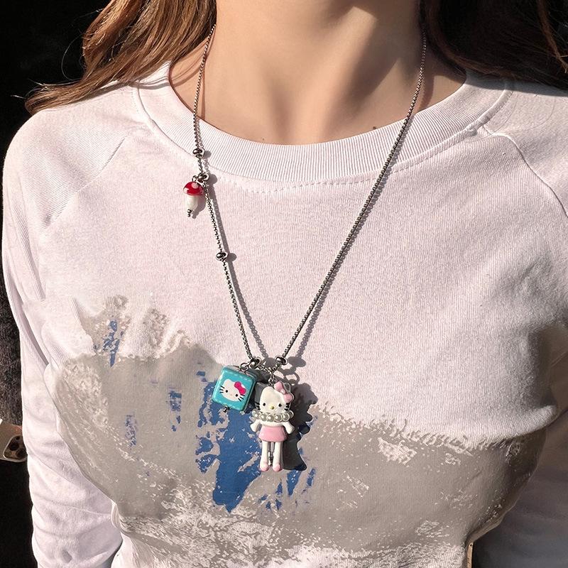 Dopamine Color Flower Love Necklace Summer Small Fresh Long Collarbone Chain Holiday Sweet Girl Heart Necklace