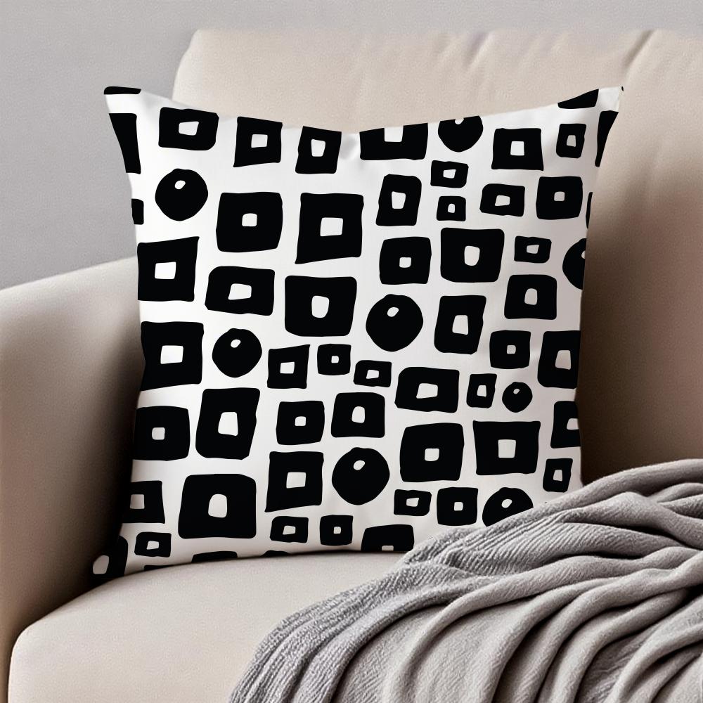 Simple Black And White Abstract Modern Style Cushion Cover Pillowcase Antidustmite Invisible Zipper Short Plush Sofa Cushion