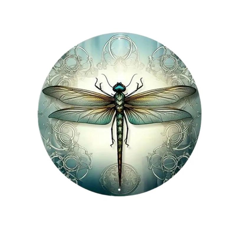 Vintage Botanical Dragonfly Bee Themed Metal Tin Sign HighDefinition Metal Tin Sign D Flat Products Design with Enhanced D