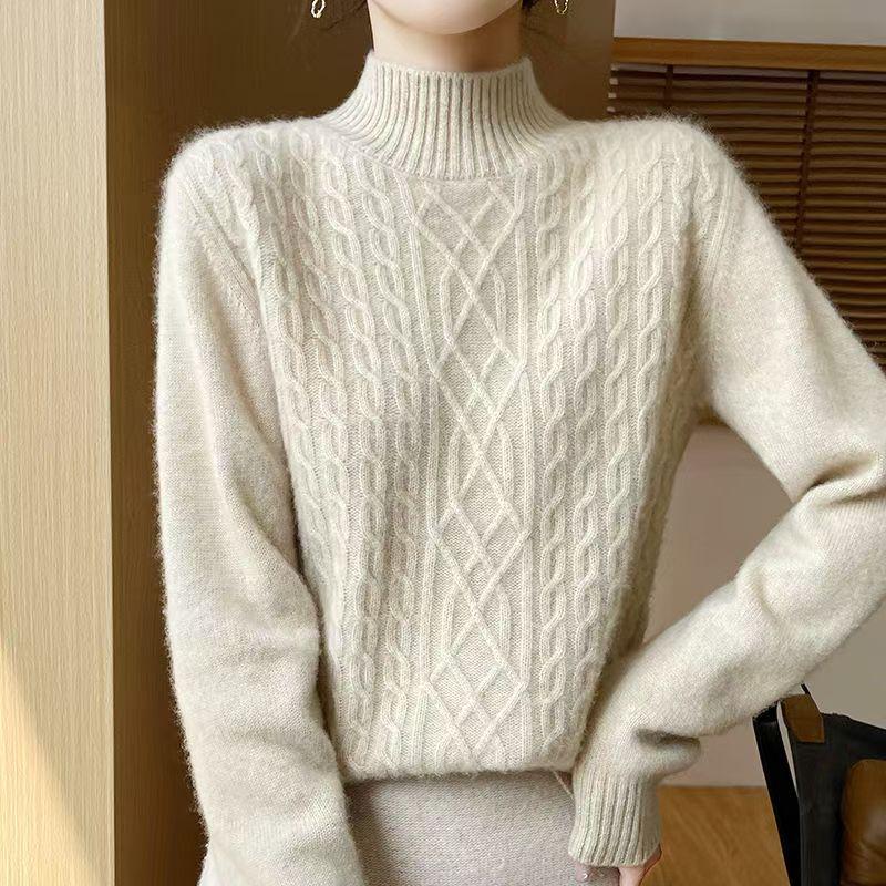 Women's Fashionable High-Neck Wool Sweater - Warm, Versatile Winter Base Layer Top