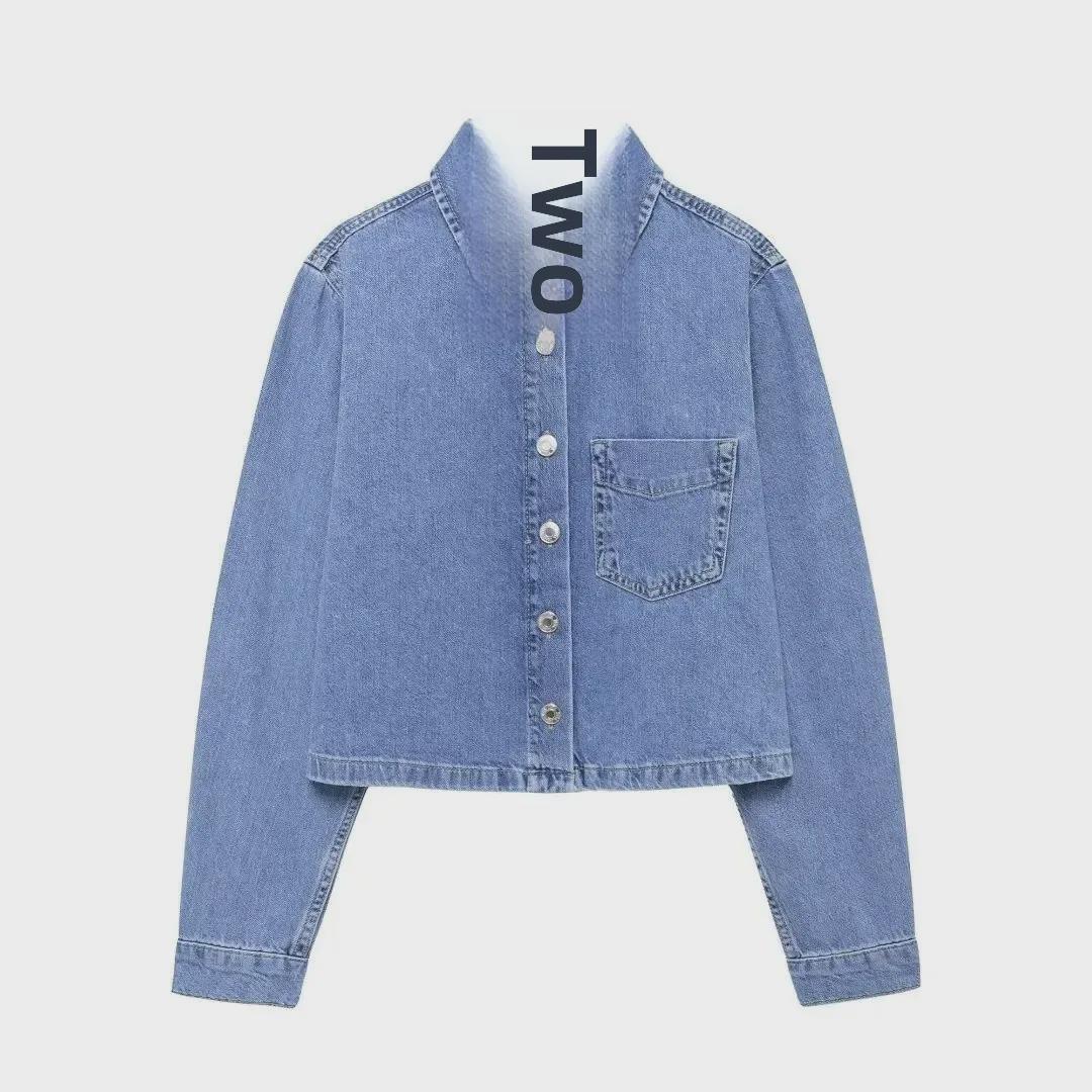 

Комплект из женской джинсовой рубашки с длинным рукавом и широких брюк Medium