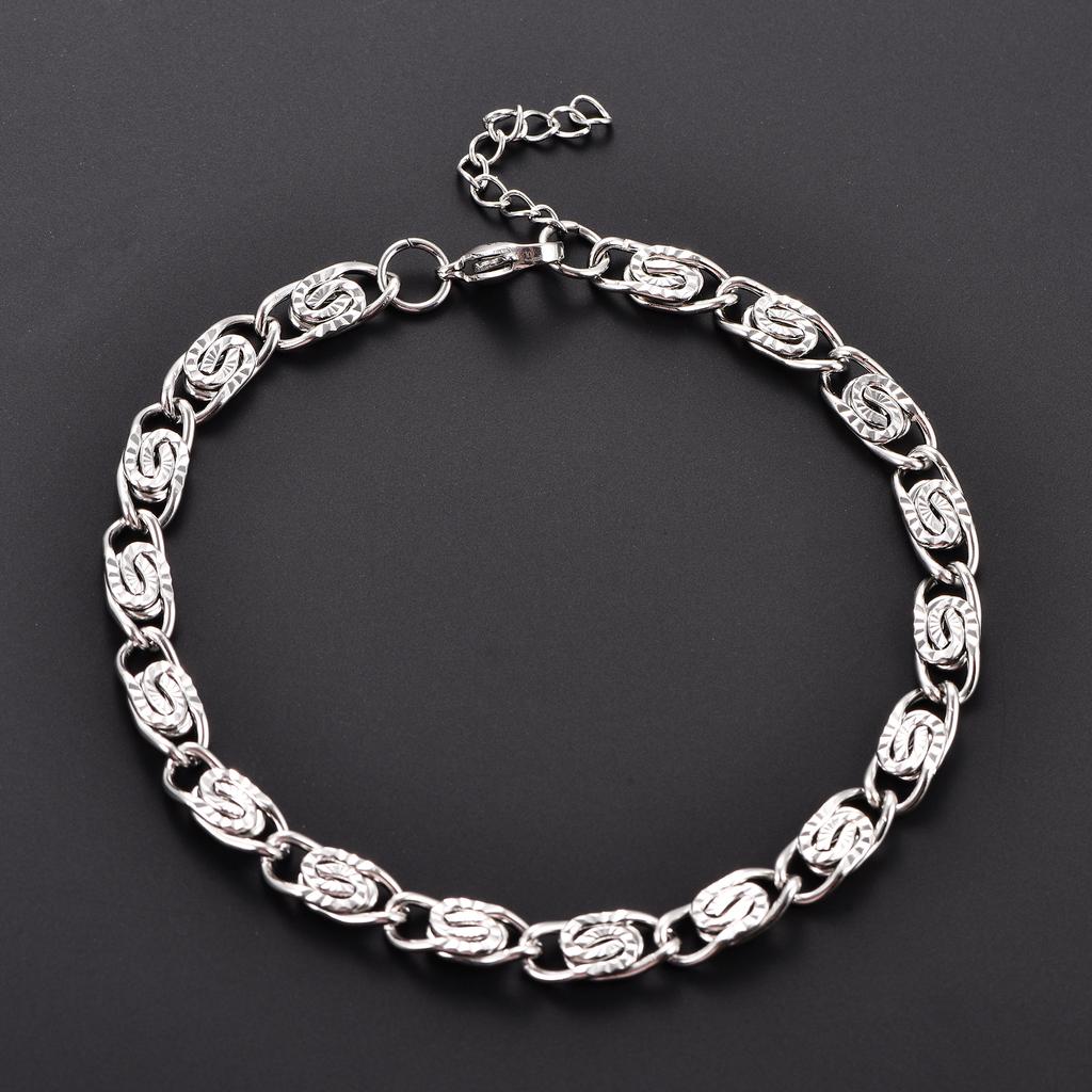 Stainless Steel Embossed Paperclip Bracelet Link Hand Chain for Women Men Gold Wristband Bangle Anklets Metal Jewelry Gift