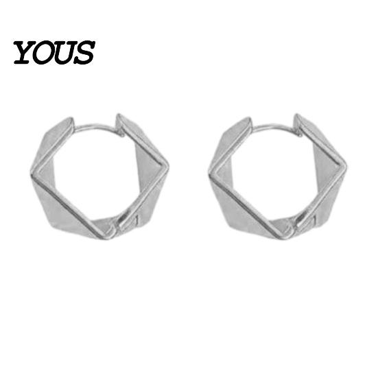 Lovely Appearance Earrings 1 Pair Hoop for Women, Thick Chunky Versatile Jewelry Geometric Rhombus Earrings, Statement Small Huggie Earring
