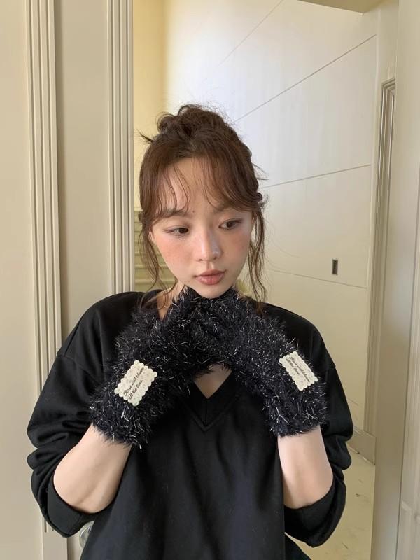 

2025 Plush Solid Color Knitted Gloves Winter Fleece Lined Fingerless Gloves with Touchscreen Tips Kawaii Non-Slip Thermal Gloves One Size чёрный