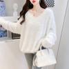 Women's Faux Mink V-Neck Pullover Sweater