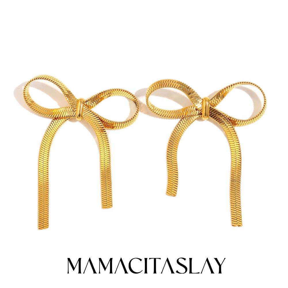 MamacitaSlay Stainless Steel Blade Chain Bowknot Tassel Earrings Anniversary Waterproof Jewelry Women's Sweet Earrings Gift