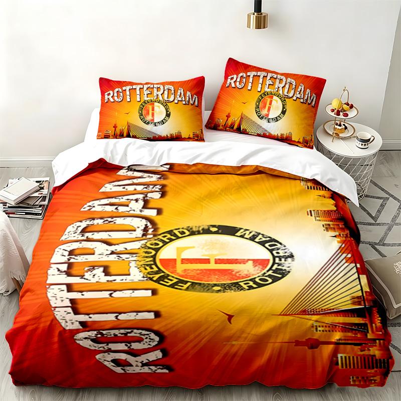 Feyenoord Rotterdam Set de 3 piezas Perfecto para uso en el dormitorio Cómodo juego de cama incluye una funda nórdica y dos fundas de almohada Ideal regalo de cumpleaños o Navidad