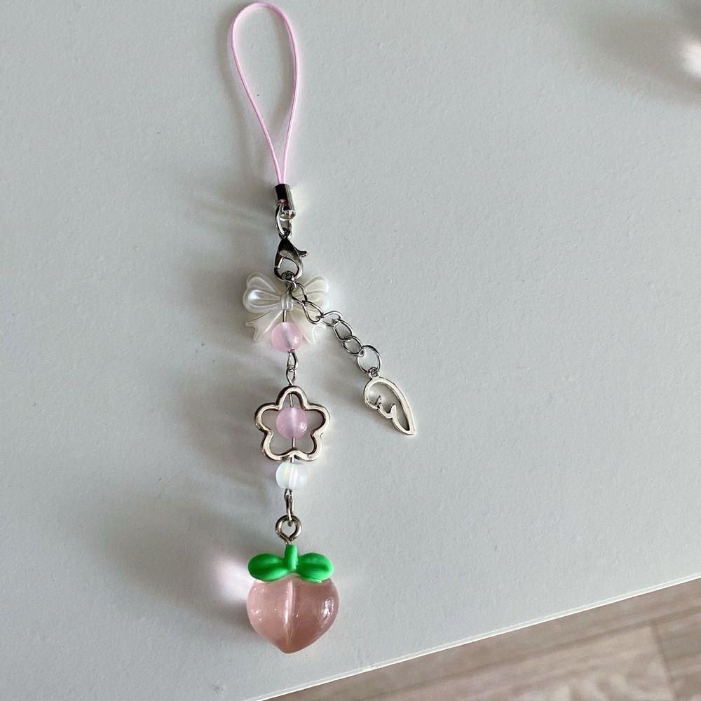 Transparent Fruits Phone Chain Beaded Phone Strap Charm Cute Strawberry Phone Lanyard  For Girls