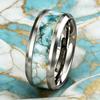 Luxury Sky Blue Turquoise & Golden Marble Pattern Ring Stainless Steel Rings For Women Men Wedding Jewelry Valentine's Day Gifts