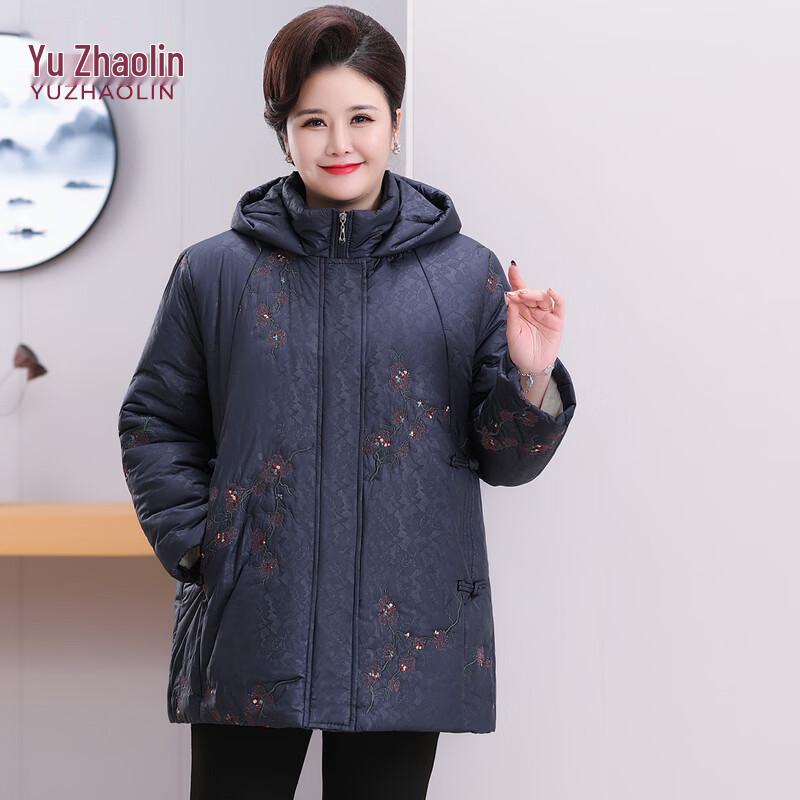 YUZHAOLIN Women's Floral Embroidered Fleece-Lined Winter Padded Jacket