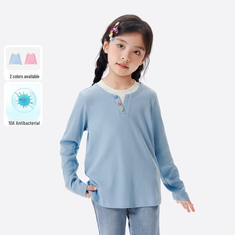 Xiaoyinman Girls  Antibacterial Long-Sleeve Button Top 140