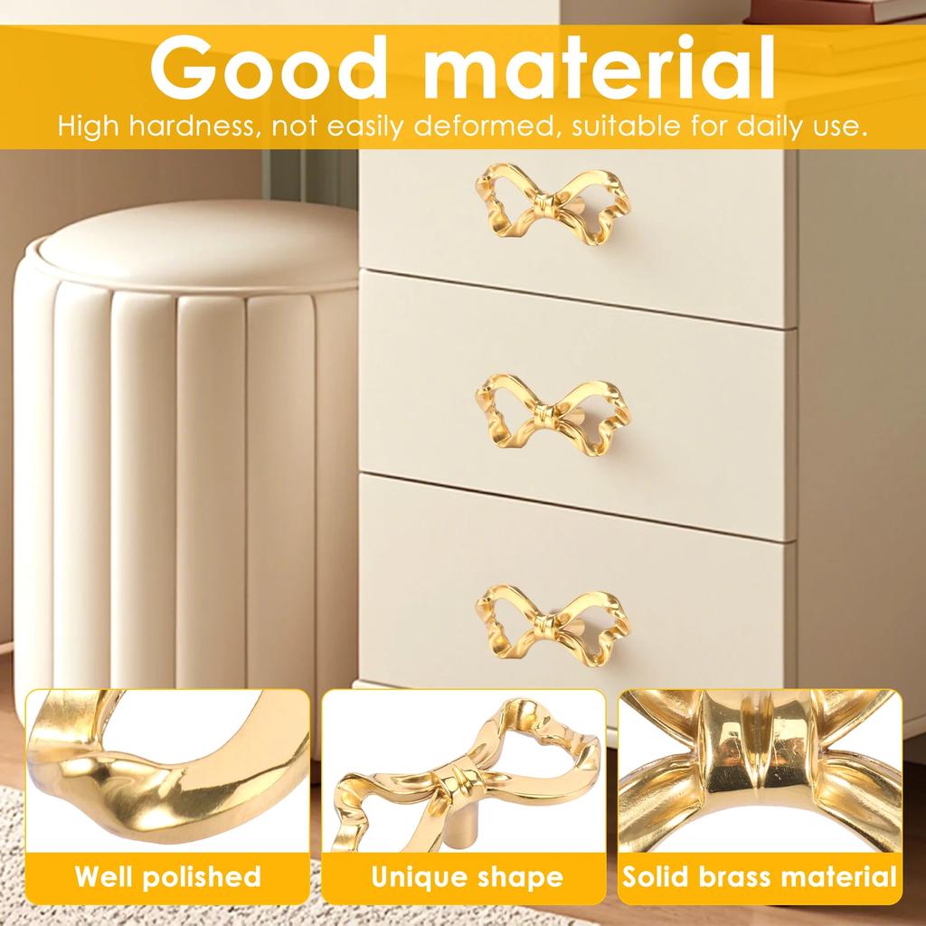 2 Stück Schleifenknauf Hohe Härte Messing Poliert Rostbeständig Dekorativer Einloch-Griff für Schublade Schrank Schrank