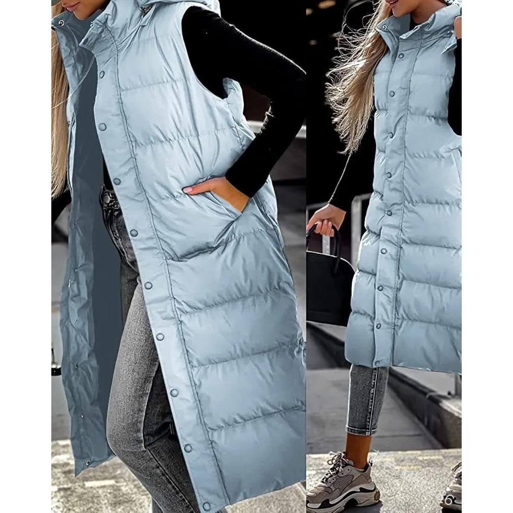 Hooded Zipper Jacket Women Oversize Waistcoat Winter Outerwear Hooded Parka Fashion Quilted Vest Casual