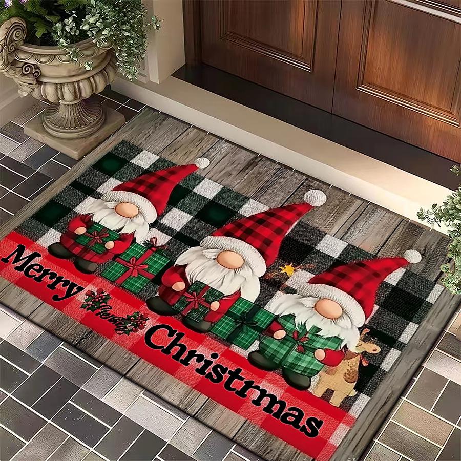 Cartoon Christmas Knit-Style Non-Slip Velvet Floor Mat: Dirt-Resistant Bathroom or Entrance Decor