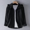 Men's Linen Shirt Summer Casual Hooded Long Sleeved Shirt Lightweight Cotton Linen Breathable Sunscreen Top