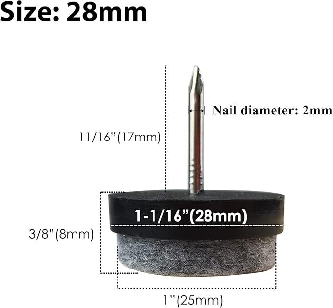 Nail-on Felt Pads, 30 Pcs Round Felt Furniture Sliders Pads Heavy Duty Floor Protectors for Wooden Chair Sofa Table Leg Feet