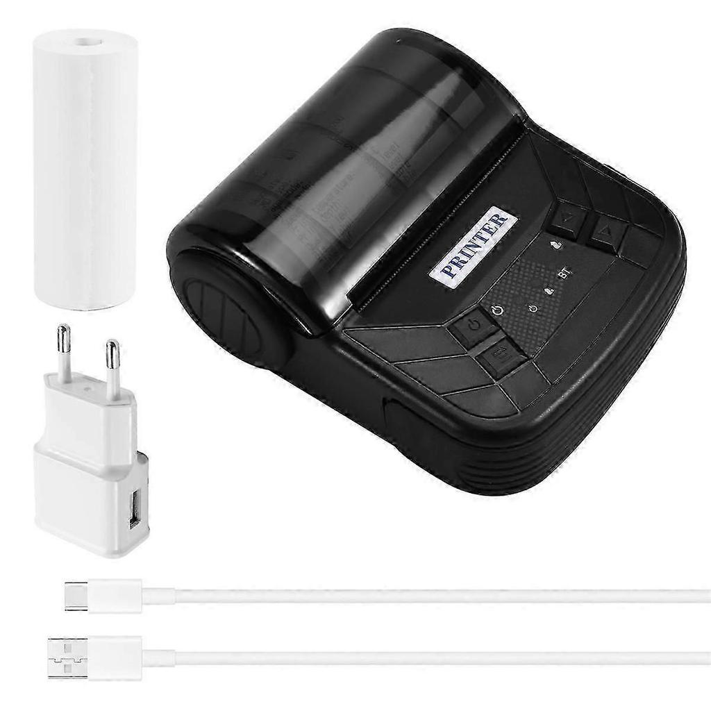 80mm Mini Thermal Printer Portable, Design High-speed Bluetooth Printer For Android, Ios, Eu Plug