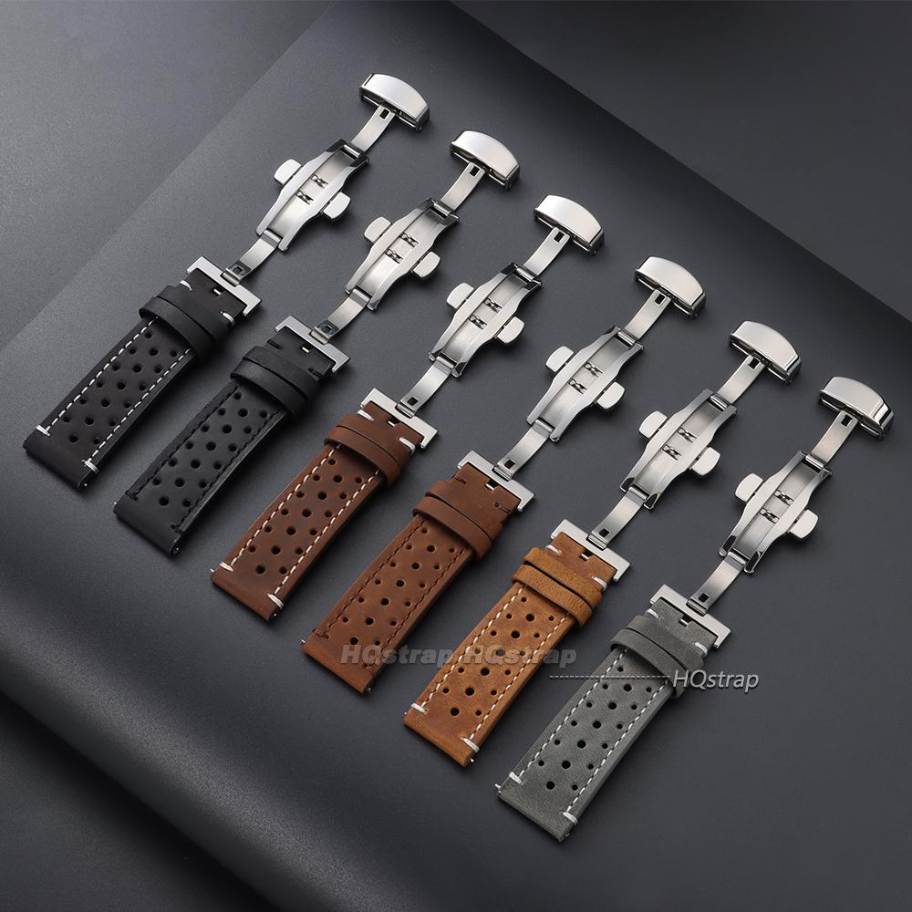 Vintage Cowhide Watch Strap Breathable Leather Watch Band 18mm 19mm 20mm 21mm 22mm 24mm Quick Relase Butterfly Buckle Bracelet