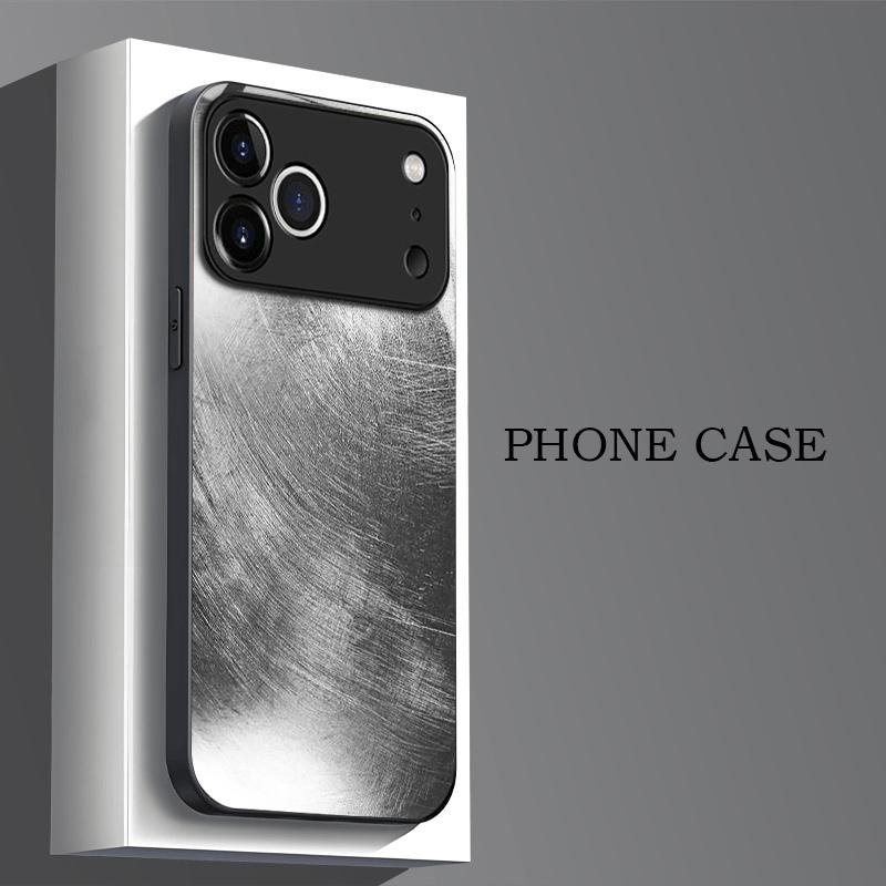 Silver black brushed pattern glass phone case suitable for iPhone 17 16 15 14 13 12 11 Pro/Max/Plus anti drop and shockproof