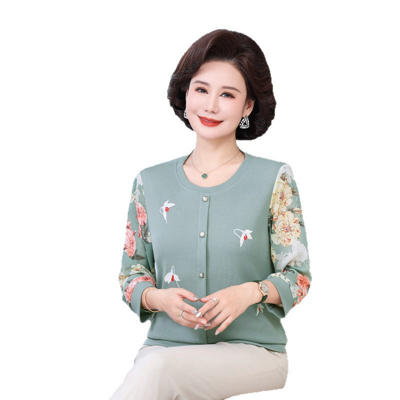Elegant Seven-Sleeve Knit Top for Middle-Aged & Elderly Women - Spring/Autumn Collection