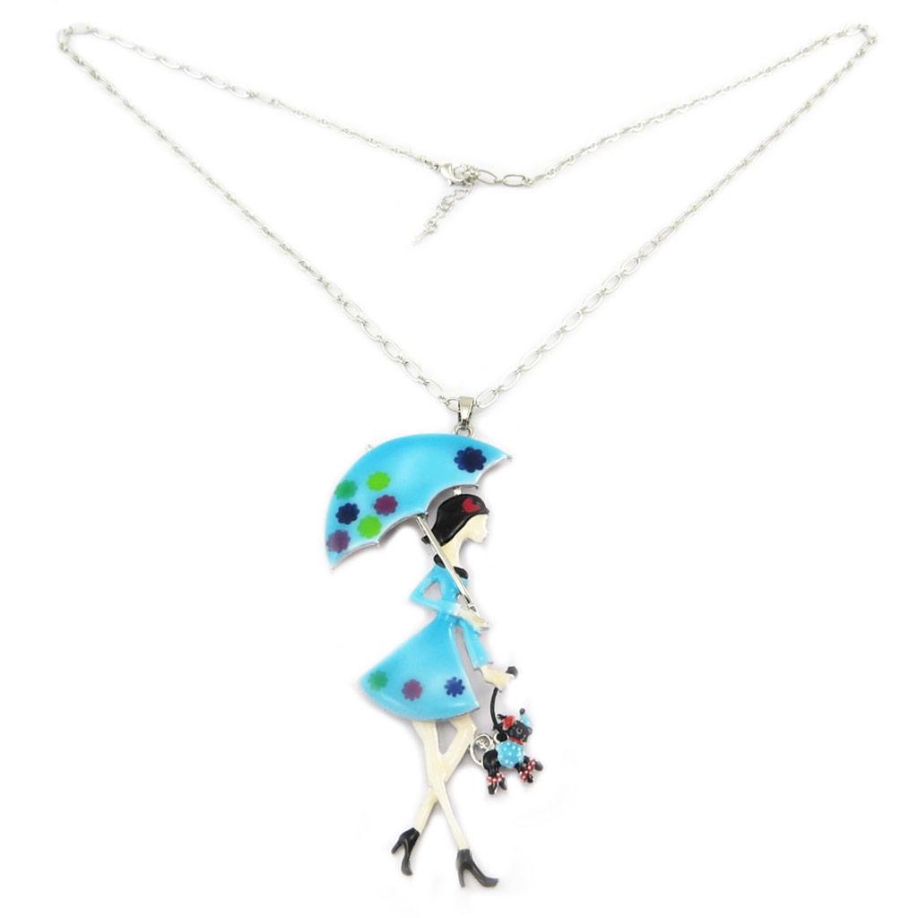 Les Trésors De Lily [P7490] - Designer Long Necklace 'Lilipoupettes' (singing In the Rain) Turquoise - 11x4. 5cm