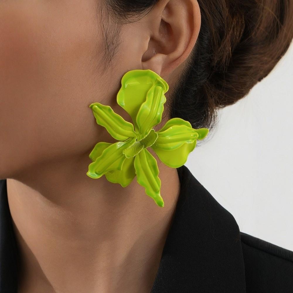 Baking Paint Large Flower Earrings Pleated Ear Accessories Exaggerated Flower Earrings  Wedding