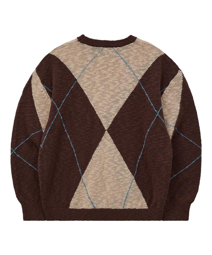 WAIKEI Big Argyle Boucle Knit Beige