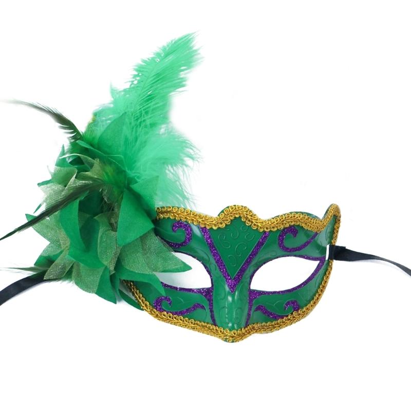 Flower Decoration Masquerade Mask Half Face Mask Halloween Party Mask Feathered Masquerade Eyewears For Women Cosplay