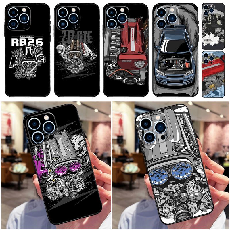 JDM Car RB26 Engine Case For iPhone 16 15 11 13 12 Mini 14 Pro Max XS X XR Plus Soft Back Cover