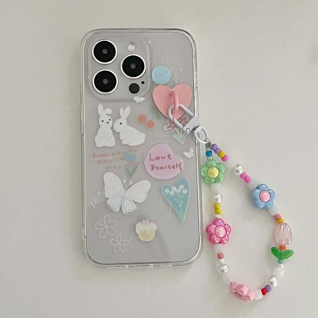 

Белый Кролик Банни Бабочка Ins Граффити Счастливый Цветок Ins Imd Чехол Для Телефона Для Iphone 14promax 13 Promax 12 11 Pro Max Браслет For iphone 13