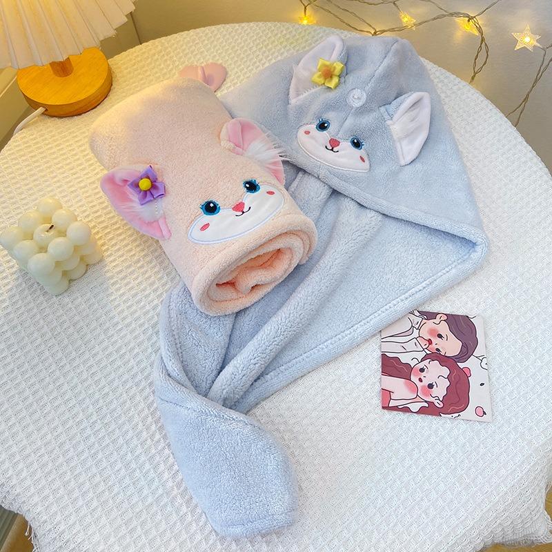 Fox Dry Hair Cap, Face Wash Headband, Makeup Remover, Coral Fleece Absorbent Dry Hair Towel