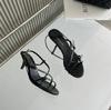 Fashion The 2025 Summer New Minimalist Women'S Round-Toe Cross-Strap Mid-Heel Sandals With Cross-Thin Straps And A One-Button Fairy Styl