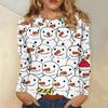 Women's Fashion Casual Christmas Print Round Neck Long Sleeve Decorative T-Shirt Top