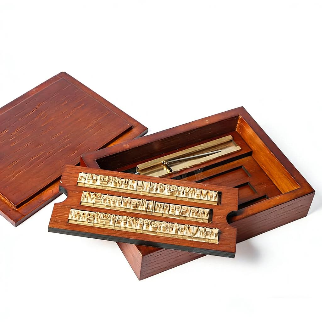 ZONESUN Brass Letter 6mm Hot Foil Stamping Letters Mold Set with Wood Box Time New Roman