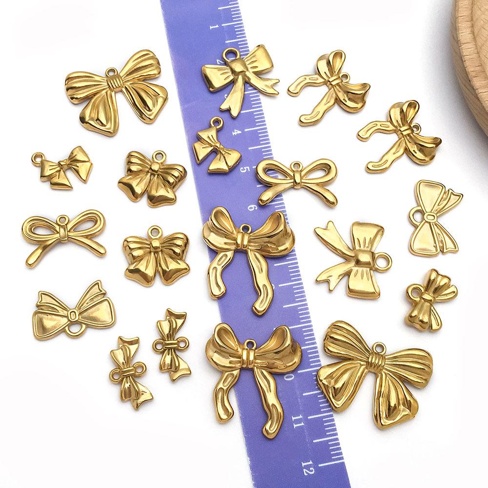 Stainless Steel Double Hanging Bow Pendant Charm for DIY Bracelets & Necklaces