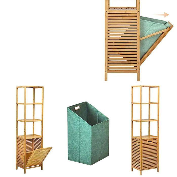Bamboo Shelf - Divit BW1 - Integrated Laundry Basket - 3 Compartments - 40x33x160 Cm