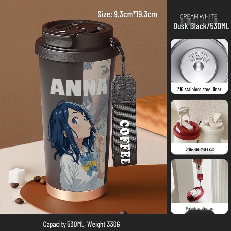 

316 Stainless Steel Anime Heroine Insulated Water & Coffee Cup - Large Capacity for Students 530ml