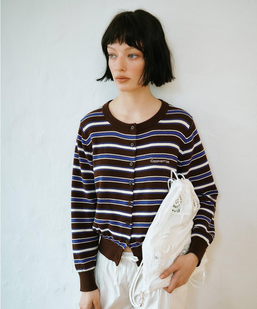 Greenbutter Easy-Care Stripe Cardigan (Brown)
