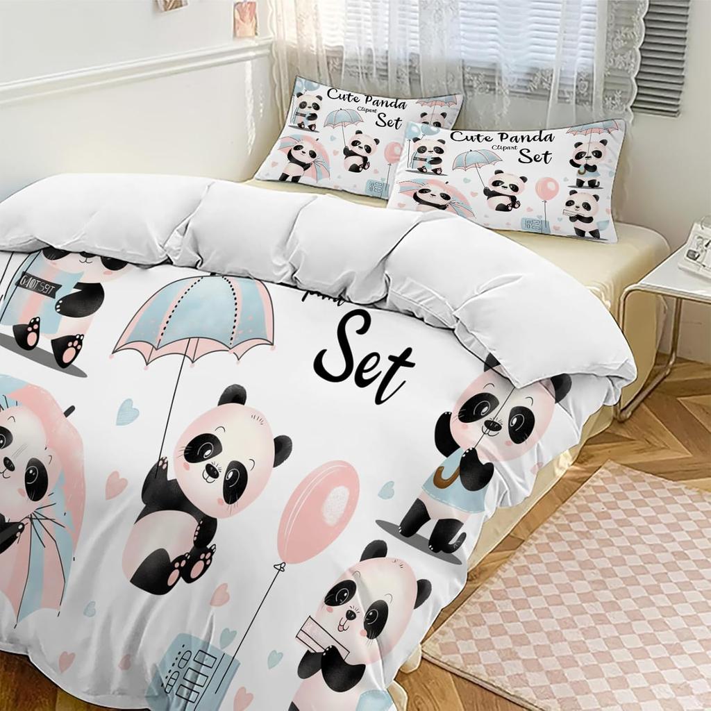 Cute Love Panda Bedding Set 3D Printed Lovely Animal Duvet Cover Set 3pcs Zipper Closure Quilt Cover Twin Double Queen King