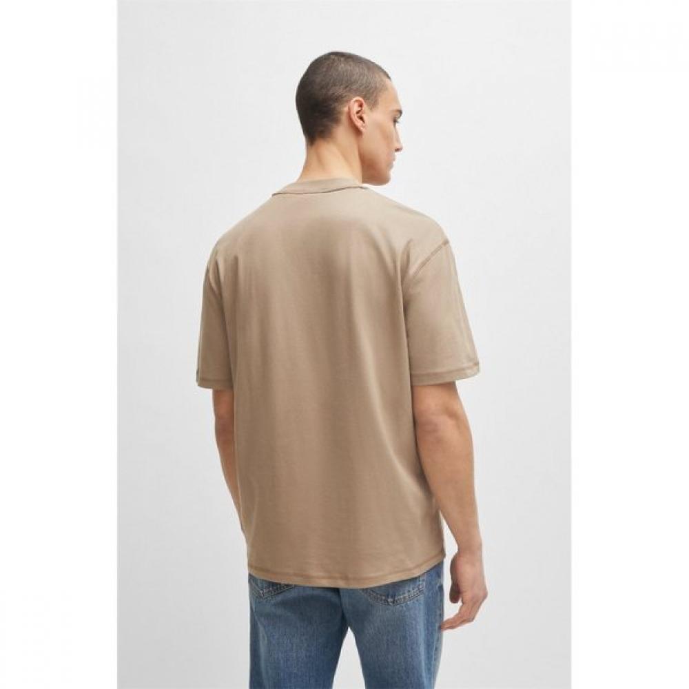 Boss Relaxed FiT Embroidered Logo PockeT ShorT Sleeve T shirT Open Brown 505094 