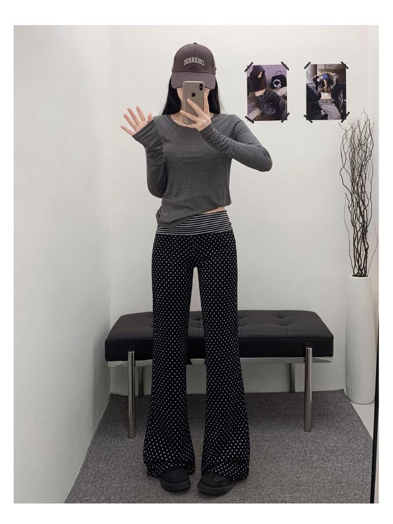 Women's American-Style Polka Dot High-Waisted Flare Yoga Pants - Slimming Spring/Summer Sportswear