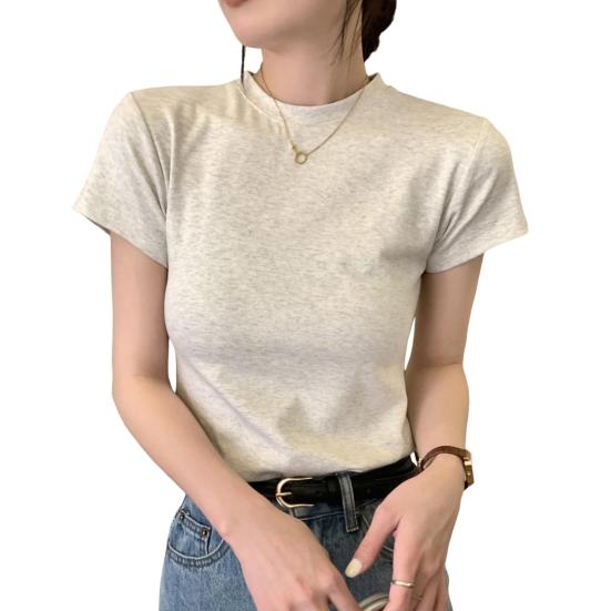 Women Slim Fit T-shirt O-neck Short Sleeve Pullover Tops Solid Color Stretchy Soft Tee Shirt Streetwear