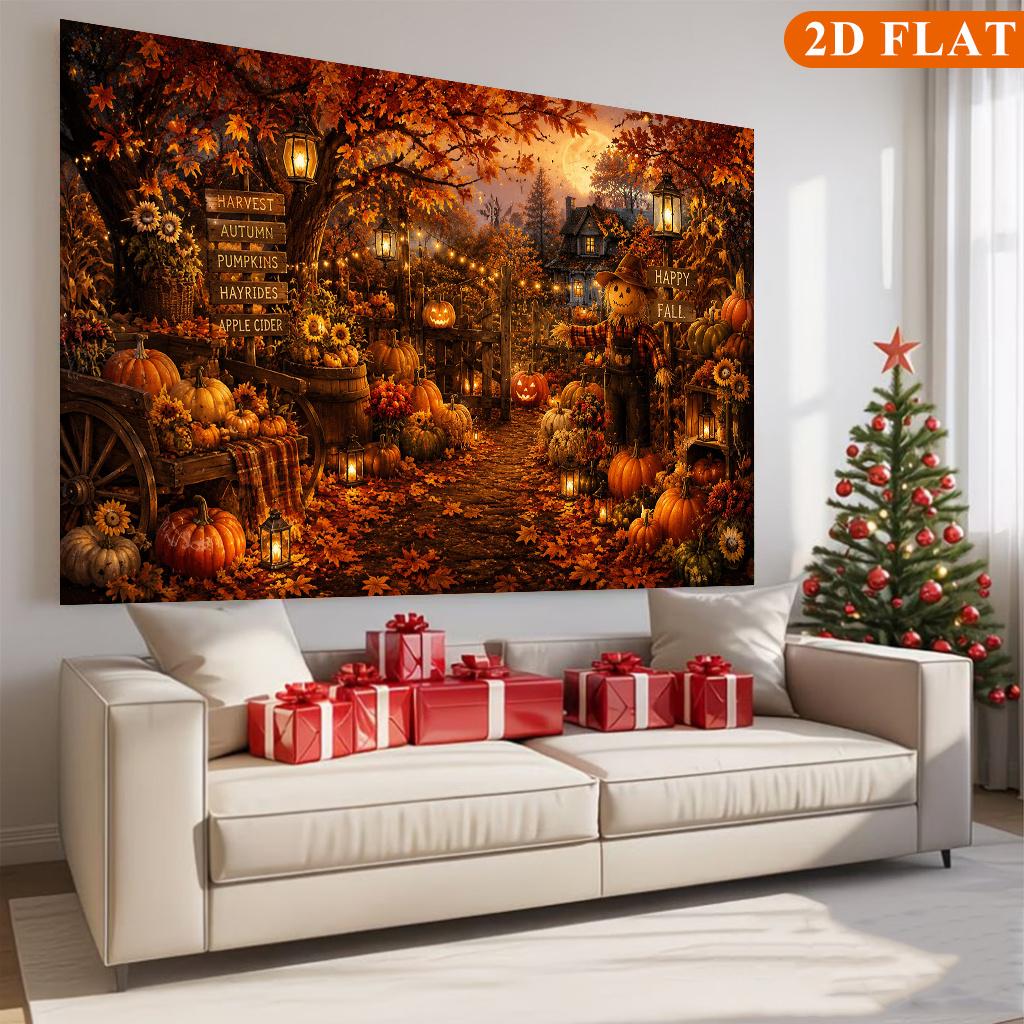 1 piece of 2D flat banner pumpkin lanterns light up during the harvest season durablezyc