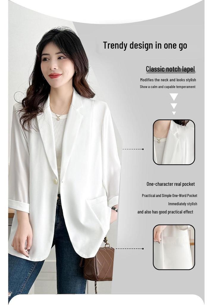 Plus Size Women's Spring/Summer Lightweight Blazer - Loose, Slimming, 3/4 Sleeve, Natural Shoulder.