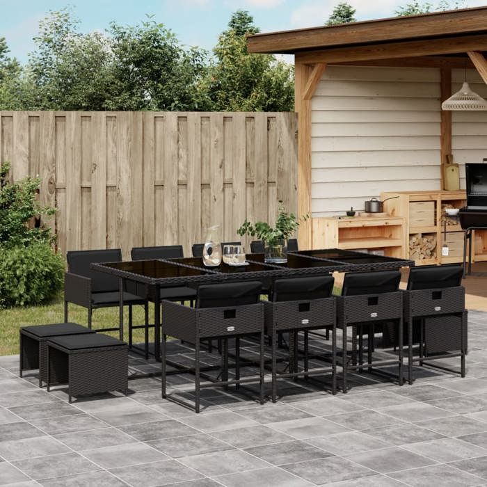 VidaXL Ensemble à Manger de Jardin avec Coussins 13 pcs, Table et Chaises à Dossier Rabattable, Meubles d'Extérieur Patio 3211339