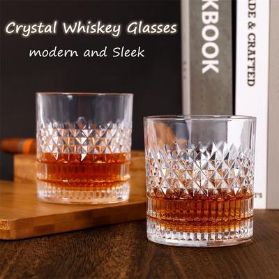 4 Styles 4pcs Clear Crystal Whisky Glasses Set Rocks Wine Glasses Glassware for Cocktail Scotch Bourbon Gin Brandy Rum Drinks