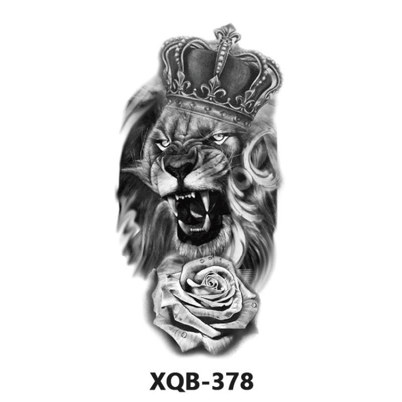 Tattoo Sticker Small Full Arm Animal Tiger Wolf Flower Arm Half Arm Waterproof Lasting Black and White Transfer Sticker