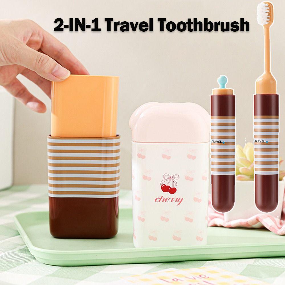 

2-IN-1 Travel Toothbrush Set Foldable Folding Toothbrush Dispenser for Outdoor Camping Travel Dark red-Toothbrush