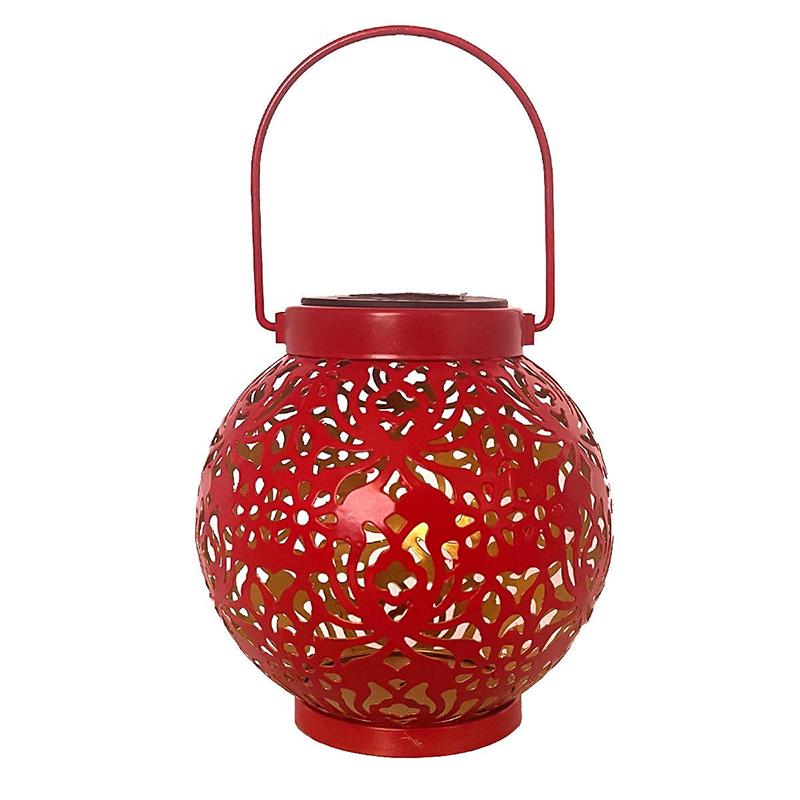 Solar Led Lantern Light Outdoor Hanging Projection Light With Hollow Wrought Iron Design Waterproof Yard For Garden Art Decoration